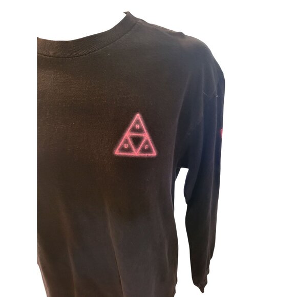 Huf Worldwide Long Sleeve Black‎ Tee Pink Graphics triangles Y2K Retro - Picture 3 of 7